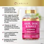 Hair Skin and Nails Gummies | 5000mcg Biotin | 120 Gummies | with Vitamins A, B12, B6, C, D, E & Zinc | Natural Raspberry Flavour | by Carlyle - Image 3