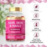 Hair Skin and Nails Gummies | 5000mcg Biotin | 120 Gummies | with Vitamins A, B12, B6, C, D, E & Zinc | Natural Raspberry Flavour | by Carlyle - Image 6