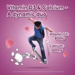 Calcium and Vitamin D for Kids | 90 Tasty Gummies | Natural Strawberry & Vanilla Flavours | 45 Days Supply | Vegetarian Calcium for Kids Aged 3-12 Years | Easy to Chew, Gluten-Free & Lactose-Free - Image 3