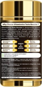 Vitaminnica Testo Booster Capsules - Natural Testosterone Support for Energy, Muscle Growth, Stamina & Vitality- Ashwagandha, Tribulus, & Maca Root- 60 Capsules - Image 3