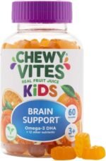 Chewy Vites Kids Brain Support, 60 Kids Vitamins Gummies, Vegan Omega 3 DHA, 13 Essential Vitamins & Minerals, 1 Months Supply, Real Fruit Juice, Age 3 +, Orange Flavour - Image 3