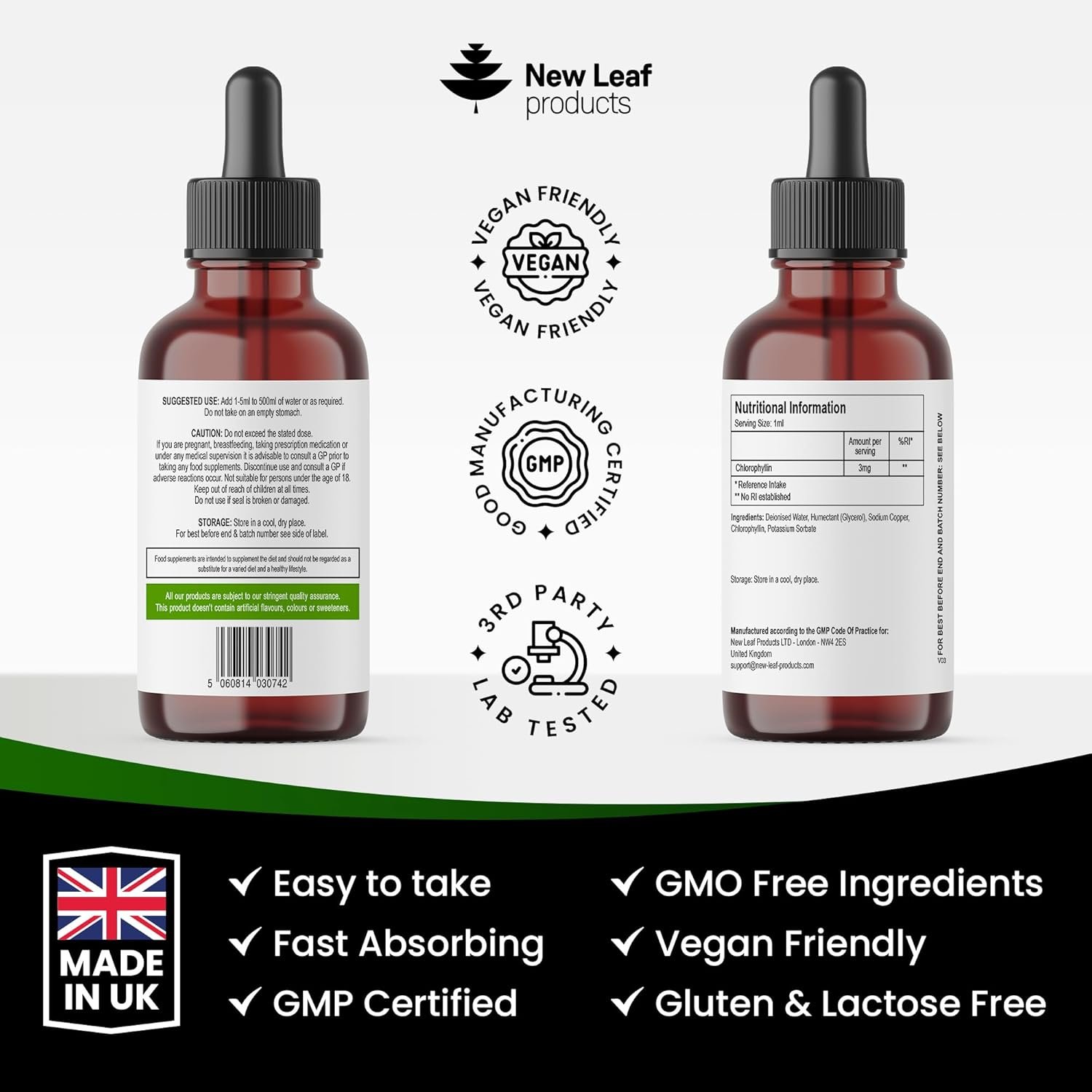 Liquid Chlorophyll - Chlorophyll Drops for Water 100ml for 100 Servings - High Strength 100mg Chlorophyll Liquid Drink - Made in UK by New Leaf Products - Image 7
