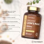 Organic Lions Mane Supplement 3000mg | 30% Polysaccharides High Strength | Certified Organic by The Soil Association | Mushroom Fruiting Bodies Extract | 120 Vegan Capsules | by Horbaach - Image 3