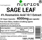 4000mg (per Capsule) SAGE Leaf Extract 4% Rosmarinic Acid 90 V Capsules Strong ONE A Day - 100% Pure - No fillers Binders or Bulking Agents - Image 3
