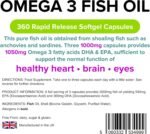 Lindens Omega 3 Fish Oil 1000mg Capsules - 360 Pack - UK Manufacturer - 1050mg Omega 3 Fatty Acids DHA & EPA Per 2 Capsules | Supports Normal Function of Heart, Brain & Eyes - Letterbox Friendly - Image 4