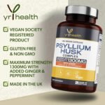Psyllium Husks Capsules - 1300mg Fibre Supplement - 180 Vegan Capsules with Added Peppermint & Ginger - 2 Capsules not Tablets Per Serving - Plantago Ovata Plant Seeds - Made in The UK by YrHealth - Image 3