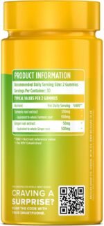 Wellgard Vegan High Strength Turmeric Gummies with Ginger – 1980MG Chewable Turmeric Curcumin Supplement, 60 Gummies, Peach Flavour - Image 3