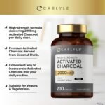 Activated Charcoal Capsules 2000mg | High Strength Activated Charcoal Powder from Coconut Shells | 200 Vegan Tablets | by Carlyle - Image 3