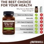 Vegan Omega 3, High Strength Algae Oil, DHA + EPA, 60 Softgel Capsules, Plant Based, Supports Heart, Brain, Joint & Eye Health, Halal & Kosher - Made in The UK by Nutri Well - Image 4
