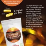 Icelandic Cod Liver Oil 1000mg | 90 Premium Softgels | High Strength Omega 3 with Vitamins A & D | Supports Heart, Brain & Eye Health | UK Made - Just Vitamins - Image 5
