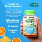 Chewy Vites Teens Focus, 60 Teen Vitamins Gummies with Citicoline, Ginkgo Biloba and Vitamins B5 & B6, 1 Month Supply, Real Fruit Juice, Vegan, Orange Flavour, for Mental and Cognitive Performance - Image 3