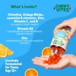 Chewy Vites Teens Focus, 60 Teen Vitamins Gummies with Citicoline, Ginkgo Biloba and Vitamins B5 & B6, 1 Month Supply, Real Fruit Juice, Vegan, Orange Flavour, for Mental and Cognitive Performance - Image 4