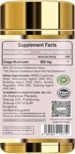 Vitaminnica Chaga Mushroom- 60 Capsules | Natural Antioxidant Support for Immune System | Vegan Mushroom Supplement - Image 4