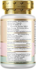 Panax Ginseng Capsules - 6000mg Korean Red Ginseng and Ginkgo Biloba - Ashwagandha 1000mg, Ginger - for Men & Women - Premium Ginseng Root Standardised 20% Ginsenosides - 30 Tablets - UK Made - Image 4