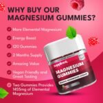 Magnesium Gummies for Adults - 120 Raspberry Vegan Gummies - 1455 Milligram of Magnesium Citrate Offering 160 Milligram - Gluten-Free Supplement for Women & Men - 2-Month Supply - Image 4