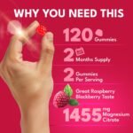Magnesium Gummies for Adults - 120 Raspberry Vegan Gummies - 1455 Milligram of Magnesium Citrate Offering 160 Milligram - Gluten-Free Supplement for Women & Men - 2-Month Supply - Image 5