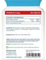 Health4All Vitamin B12 Cyanocobalamin 50mcg 180 Tablets 6 Months Supply, Vitamin B12 50mcg Supplement, Contributes to The Reduction of Tiredness and Fatigue, Vegan & Gluten-Free | Made in UK - Image 4