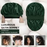 Satin Silk Bonnet for Sleeping, Double Layer Silk Sleep Cap for Men & Women, Soft Satin Lined Bonnet for Natural & Curly Hair(Dark Green) - Image 3