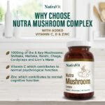 NutraMushroom - Comprehensive Mushroom Complex, with 6000mg of Shiitake, Maitake, Reishi, Chaga, Cordyceps and Lion’s Mane - with Added Vitamin C, D & Zinc - NutraVit, 30 Capsules - Image 4
