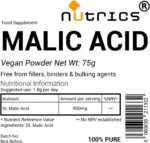 100% Pure Malic Acid Pharmaceutical Grade Vegan Powder 75g- Nutrics Superfoods - Image 3