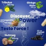 TESTO Force Testosterone Booster for Men | High Strength Natural Supplement with Ashwagandha, Ginkgo Biloba, White Musli, Tribulus | Muscle Growth, Energy, Vitality, Performance, 60 Capsules - Image 6