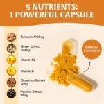 HANDPICK Turmeric Complex 7750 mg – High Strength Turmeric with Ginger, Cinnamon, Curcumin Extract, Black Pepper & Vitamin K2 + D3 – 120 Vegetarian Capsules - Image 3