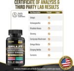 Shilajit 9000 Panax Ginseng 1500MG Ashwagandha 2000MG Rhodiola Rosea 1000MG, Turmeric 500MG, Gingko Biloba 500MG, Stinging Nettle 250MG, Cordyceps Mushroom (60 Caps) - Image 5