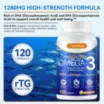 Omega 3 Capsules High Strength | Ultra Absorption |1280mg EPA & DHA per Serving | rTG Form (90% Absorbable) | Supports Heart, Brain & Eye Health | 120 Softgels - Image 4