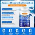Omega 3 Capsules High Strength | Ultra Absorption |1280mg EPA & DHA per Serving | rTG Form (90% Absorbable) | Supports Heart, Brain & Eye Health | 120 Softgels - Image 9