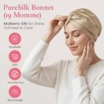 Coco & Millie 100% Mulberry Silk Sleep Bonnet & Eye Mask Gift Set – Double-Layered 19 Momme Turban Hair Wrap for Sleeping (Champagne Gold) - Image 4