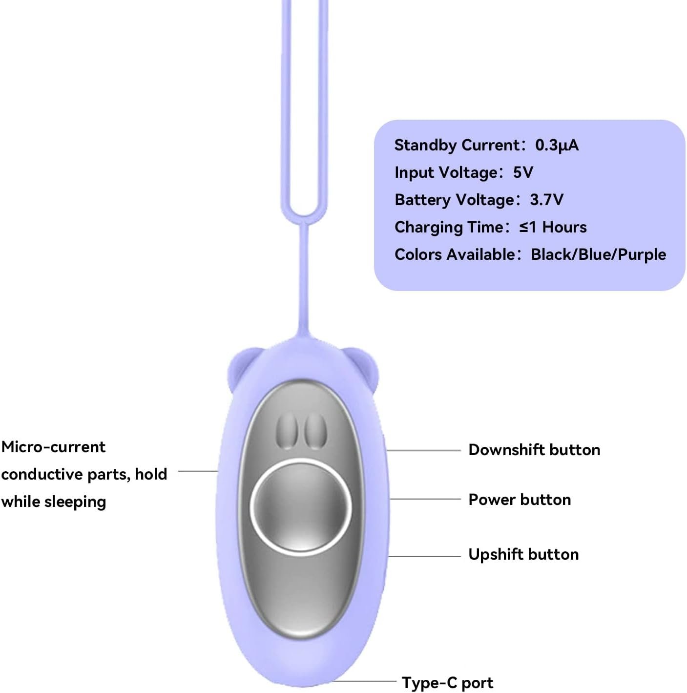 Sleep Aid Device, Microcurrent Sleep Aid for Anxiety Relief and Insomnia, Type-C Charging Calm Carry Portable for Insomnia Relief, Improve Deep Sleep(Purple) - Image 3