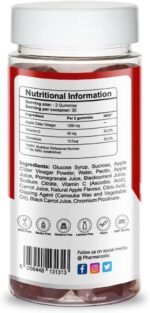 Apple Cider Vinegar Vegan Gummies - Enhanced with Vitamin C, Chromium & Pomegranate - 500mg ACV per Gummy - 60 Gummies - Natural Ingredients, Non-GMO, Gluten-Free & Gelatine-Free-Pharmanostix - Image 3
