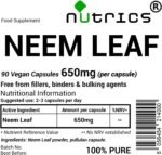 650mg (per Capsule) NEEM Leaf 90 V Capsules - 100% Pure - Free from fillers, Binders & Bulking Agents - Suitable for Vegan Vegetarian - Image 3