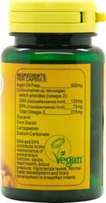 Omega-3 DHA:EPA 500mg : Algal Oil Omega-3 Fatty Acid : 60 Vcaps, in a Planet-Friendly 99% Recycled Pot - Image 3