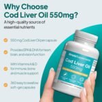 Pure Cod Liver Oil 550mg | Rich in Essential Fatty Acid with EPA, DHA & Omega 3 | with Added Vitamin A & D | 360 Soft-Gel Capsules = Up to 1 Year Supply | UK Made - Image 3
