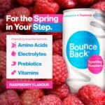 Bounce Back Caffeine-Free Sparkling Water with B12, Electrolytes, Vitamins & Prebiotics | Vegan, Low-Calorie Hydration Drink for Gut Health, Immunity and Recovery | Raspberry Flavour | 12 x 250ml - Image 5