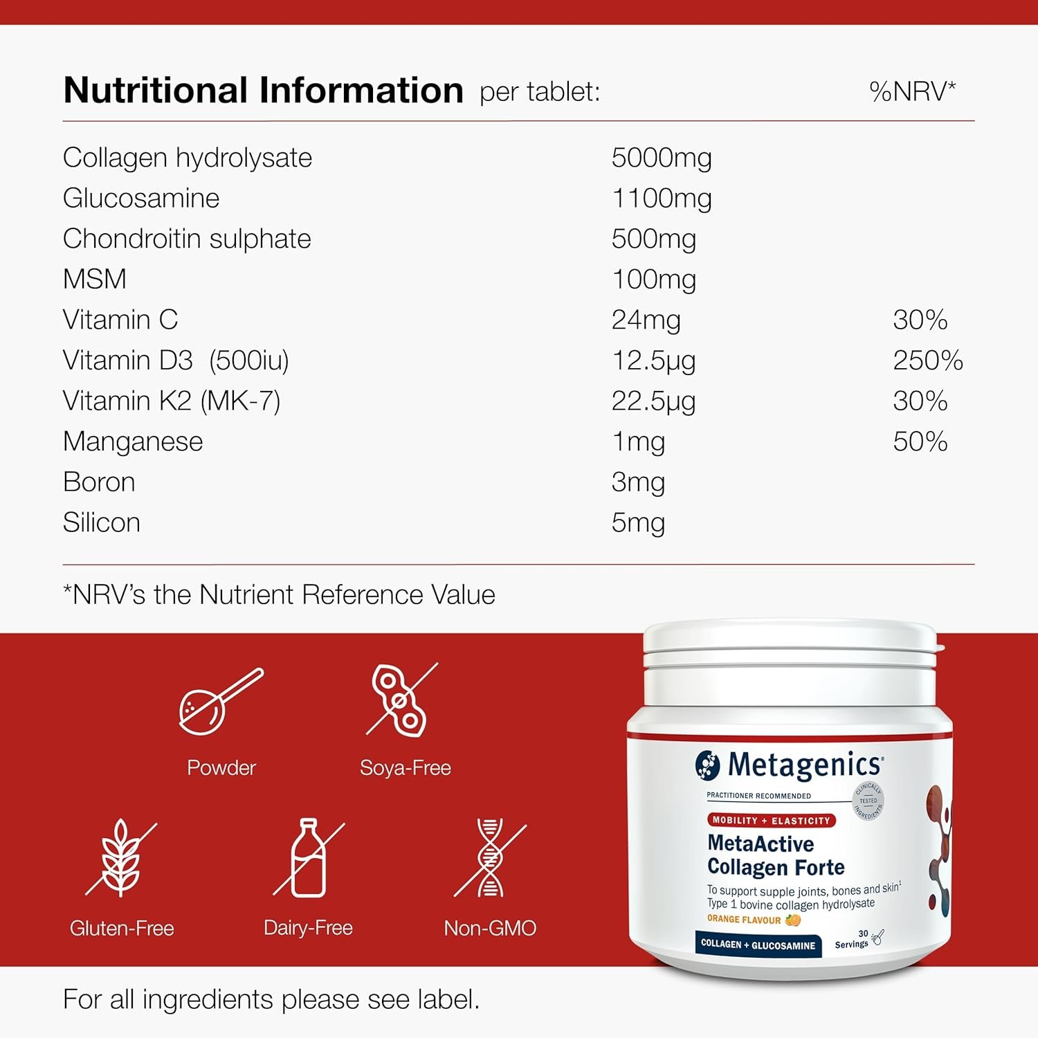 Metagenics MetaActive Collagen Forte - Collagen Supplement - with Vitamin C, D, K & Manganese for Bones, Joints & Skin Support - 30 Servings - Image 3