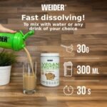 Weider Vegan Protein (540g) Iced Cappuccino Flavour. 23g Protein/dose, Pea Isolate (Pisane) & Rice Protein. with Vitamin B12 & Stevia. Gluten Free, Sugar Free. Packaging 50% Recycled 100% Recyclable - Image 5