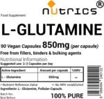 850mg (per Capsule) L GLUTAMINE 90 V Capsules 100% Pure - Free from fillers Binders & Bulking Agents - Vegan Vegeatarian - L-GLUTAMINE Supplement - Image 3