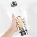 Healing Crystal Glass Water Bottle Stainless Steel Water Bottle with Changeable Natural Crystal Point Center, with Black Protective Cup Cover, Energy Cup Gifts for Friends (Citrine) - Image 5