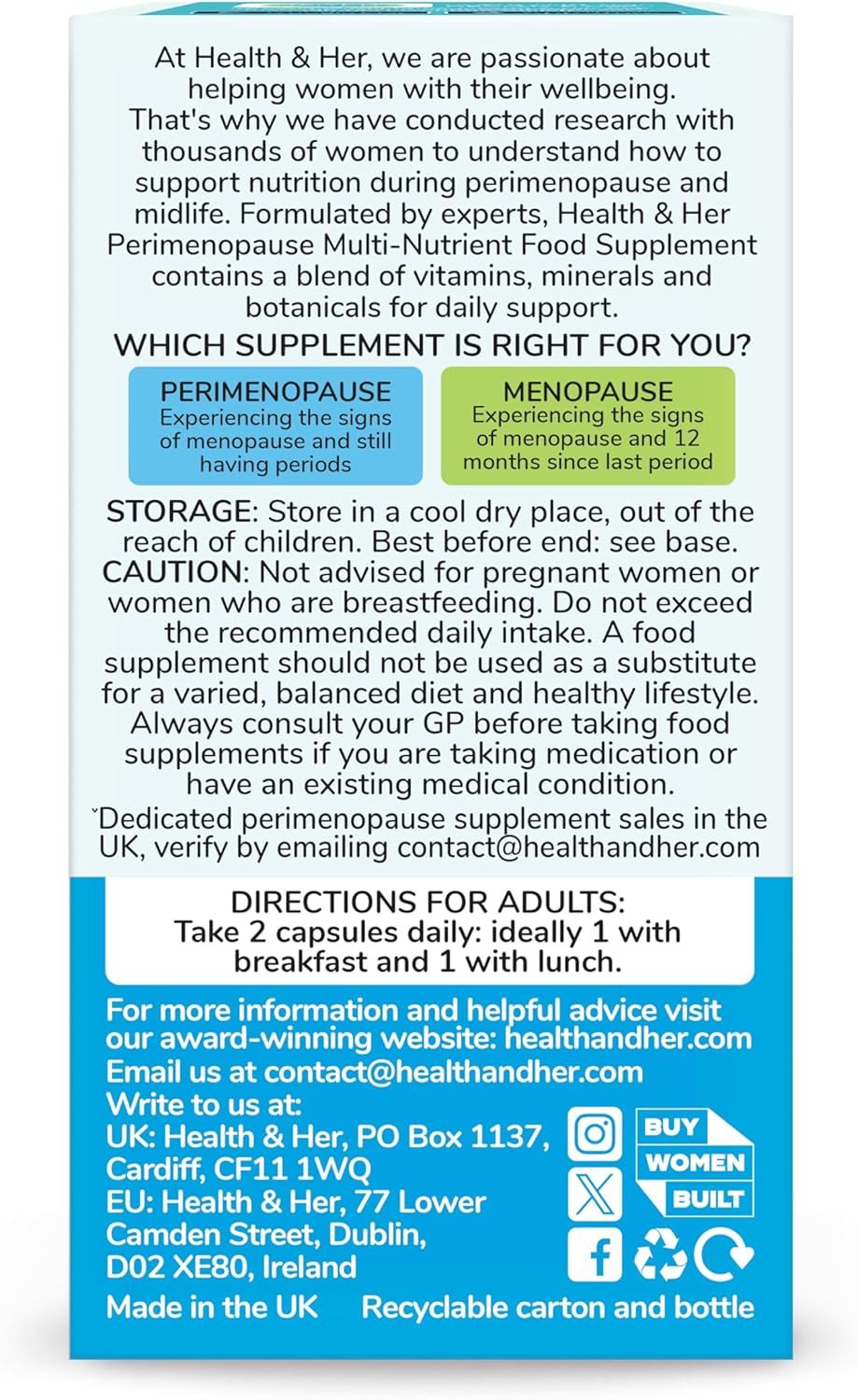 Health & Her Perimenopause Supplements for Women - Wellbeing Support for The Early Stage of Menopause - 4 Month Supply, 240 Capsules - Vegan & Gluten Free - Image 3