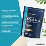 Folic Acid Tablets 400mcg | 400 Count (1+ Year Supply) | with Added 5mcg of Vitamin B12 Cyanocobalamin | Pregnancy Support | Suitable for Vegans | by Horbaach - Image 3