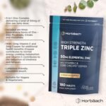 Triple Zinc Complex 50mg | Zinc Tablets High Strength | High Absorption | Picolinate, Citrate & Gluconate with Vitamin C & Copper | One-a-Day Formula - 6 Month Supply | 180 Vegan Tablets | by Horbaach - Image 3