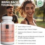 Hydrolysed Marine Collagen Complex | 60 Tablets | Hyaluronic Acid, Vitamin C, Vitamin E, Copper & Biotin | Super Strength Type 1 Collagen Supplement for Skin, Hair, Nails, Bones & Joints | Grounded UK - Image 3