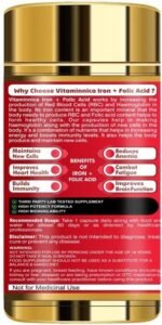 Vitaminnica Iron+Folic Acid- Boosts Energy, Haemoglobin and Immunity - 60 Capsules - Image 3