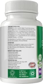 Organic Spirulina for Nutritional & Gut Health | Vegan Source of Protein & Iron | 100% Pure Soil Association Certified | 500mg Capsules x 90 | Gluten Free | GM Free | Vegan - Image 3