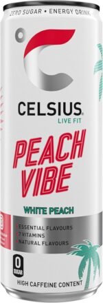 CELSIUS Peach Vibe - Sparkling Natural Energy Drink, 7 Vitamins, Caffeine, No Artificial Colours, Sugar Free Energy Drinks, Peach, 355 mL, 12-Pack - Image 4