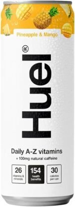 Huel Daily A–Z Vitamins Energy Drink, Variety Flavor Sparkling Multivitamin, No Sugar 26 Vitamins, 100mg Natural Caffeine, 925mg Electrolytes | Low Calorie Vegan (Pack 12, Pineapple & Mango) - Image 4