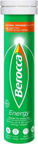 Berocca Vitamin C Effervescent Tablets, with Magnesium, Vitamin B12 and Vitamin B Complex (B1, B2, B3, B5, B6, B7, B9 and B12), Orange Flavour Tablets, 15 Tablets - Image 3