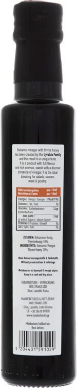 Lyrakis Family est 1975- Balsamic Vinegar with Raw Thyme Honey 250ml – Greek, Natural Antioxidants, No Additives, Handcrafted in Crete - Image 3